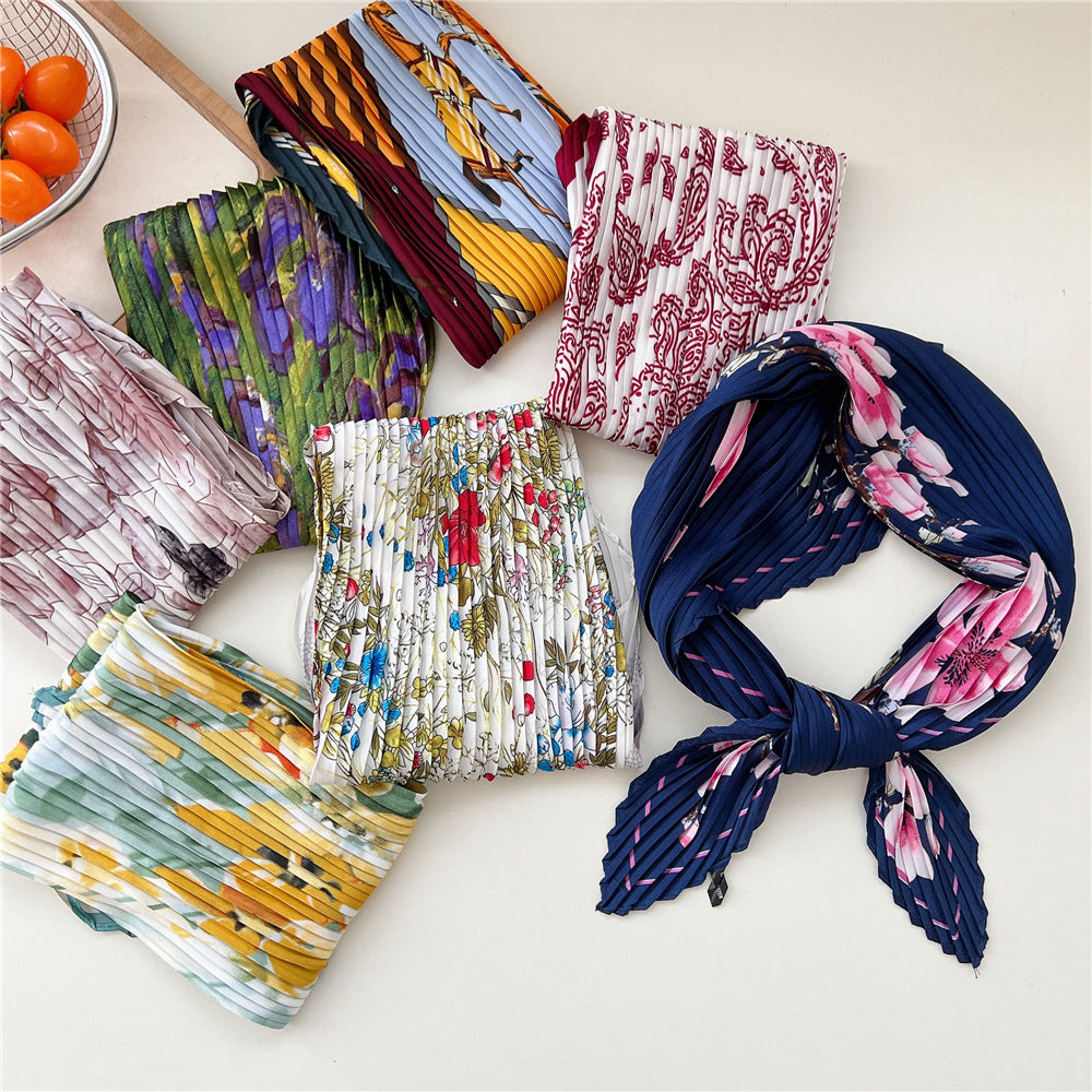 70cm Pleated Square Scarf for Men and Women, Necktie and Decorative Accessory for All Seasons