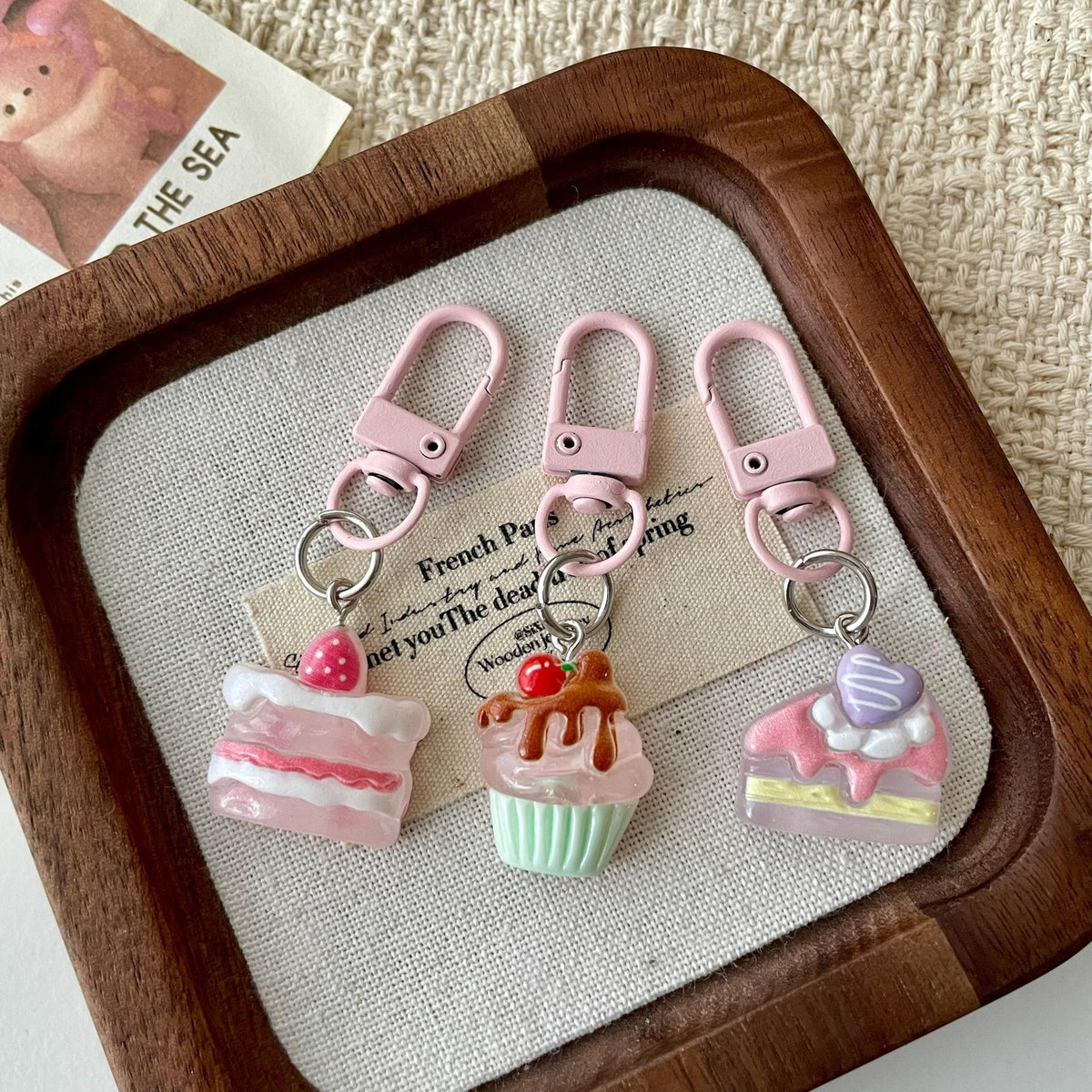 Transparent Fruit Cake Dessert Keychain for Bags and Keys