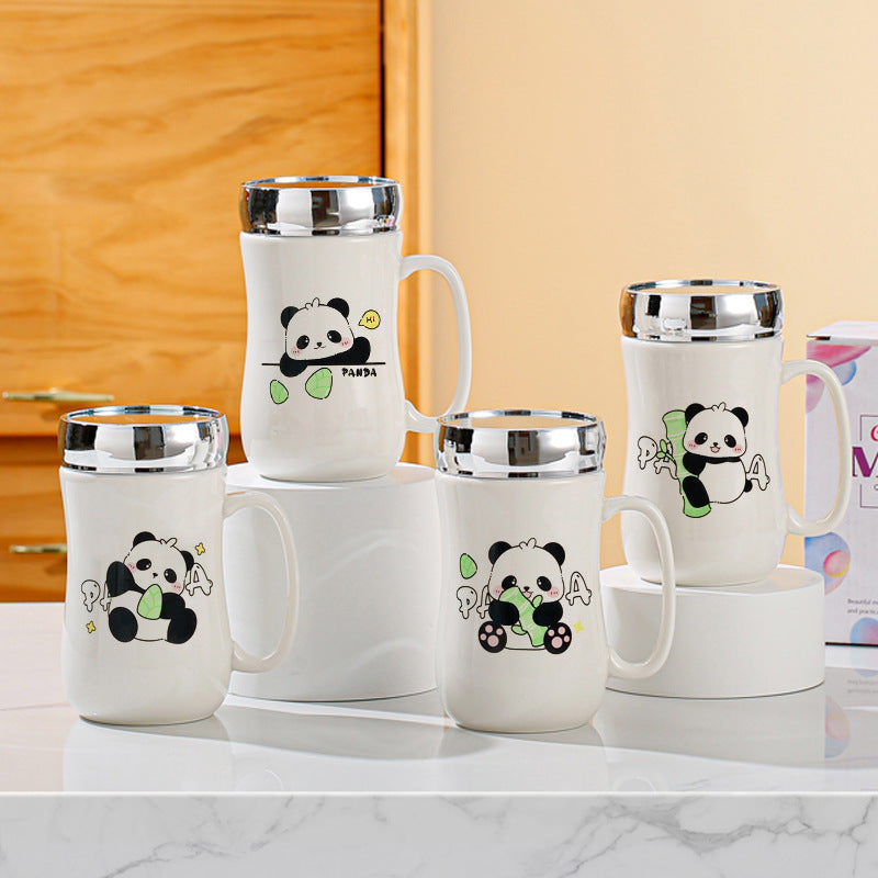 Cartoon Ceramic Mirror Lid Mug with Gift Box, Large Capacity Coffee Tea Cup for Birthday Wedding Gifts