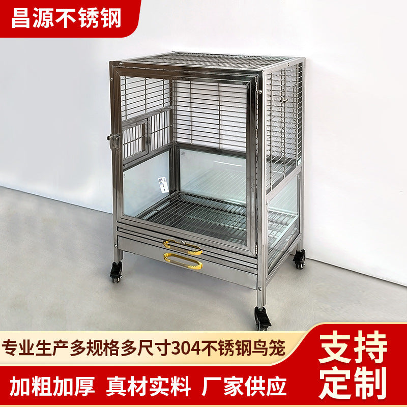 304 Stainless Steel Parrot Cage Single/Double Layer Luxury Bird Aviary for Breeding and Observation