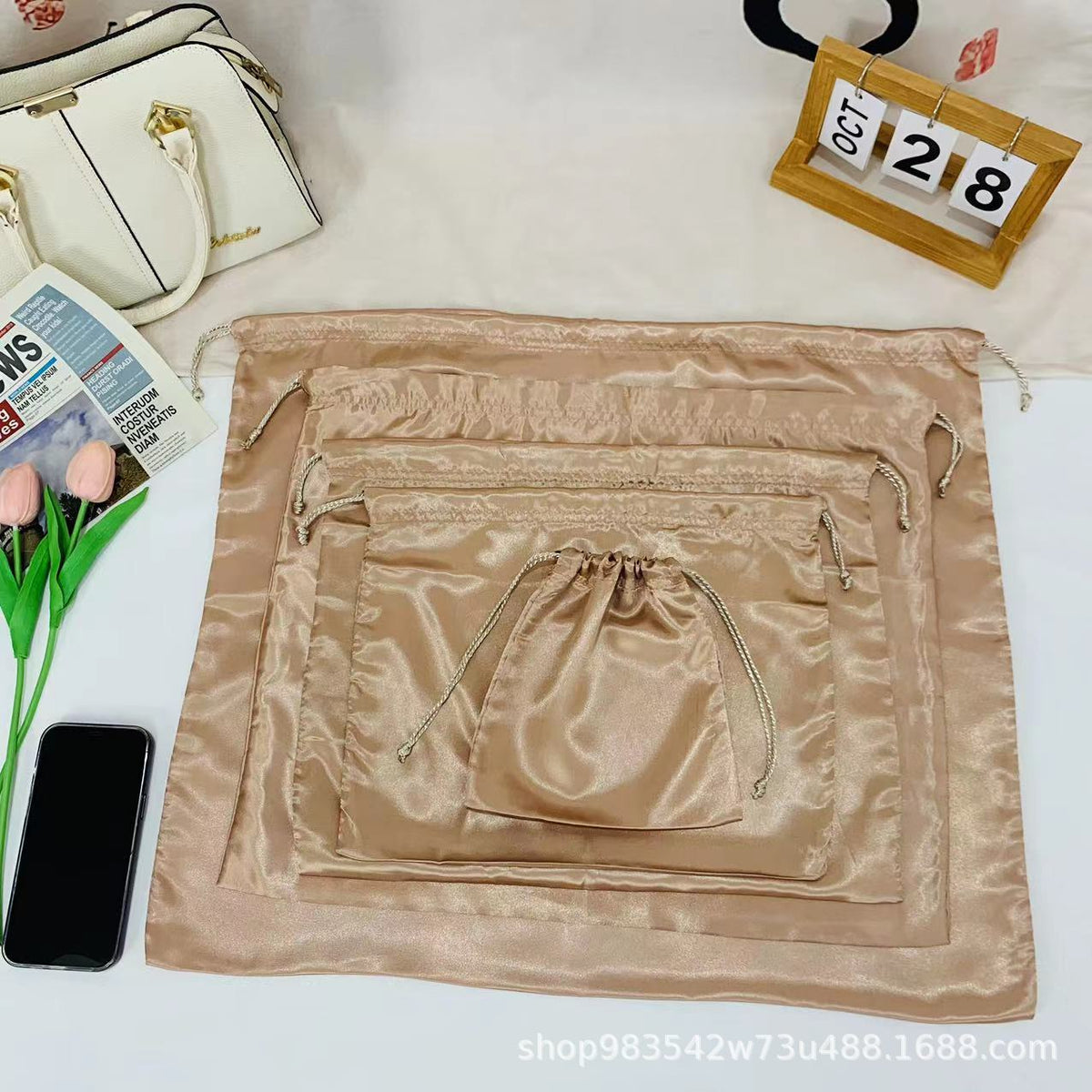 Satin Drawstring Travel Storage Bags for Clothes, Shoes, and Accessories