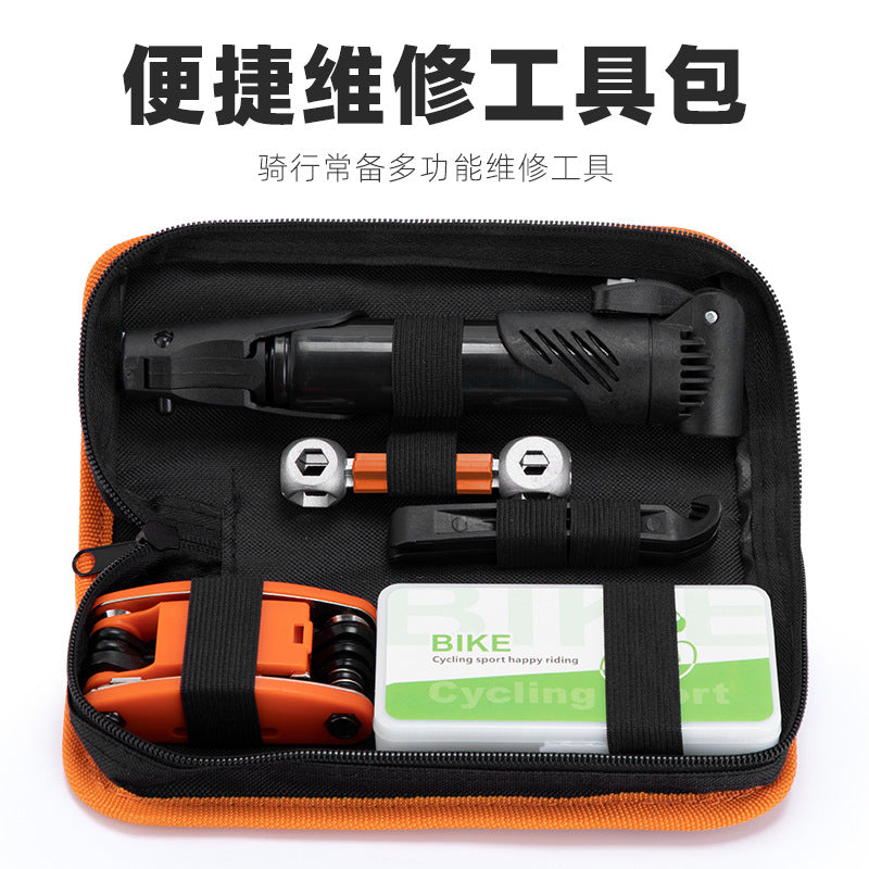 Bicycle Repair Kit with Tire Pump, Patch Kit, Wrench Set, and Multi-tool for Mountain Bikes