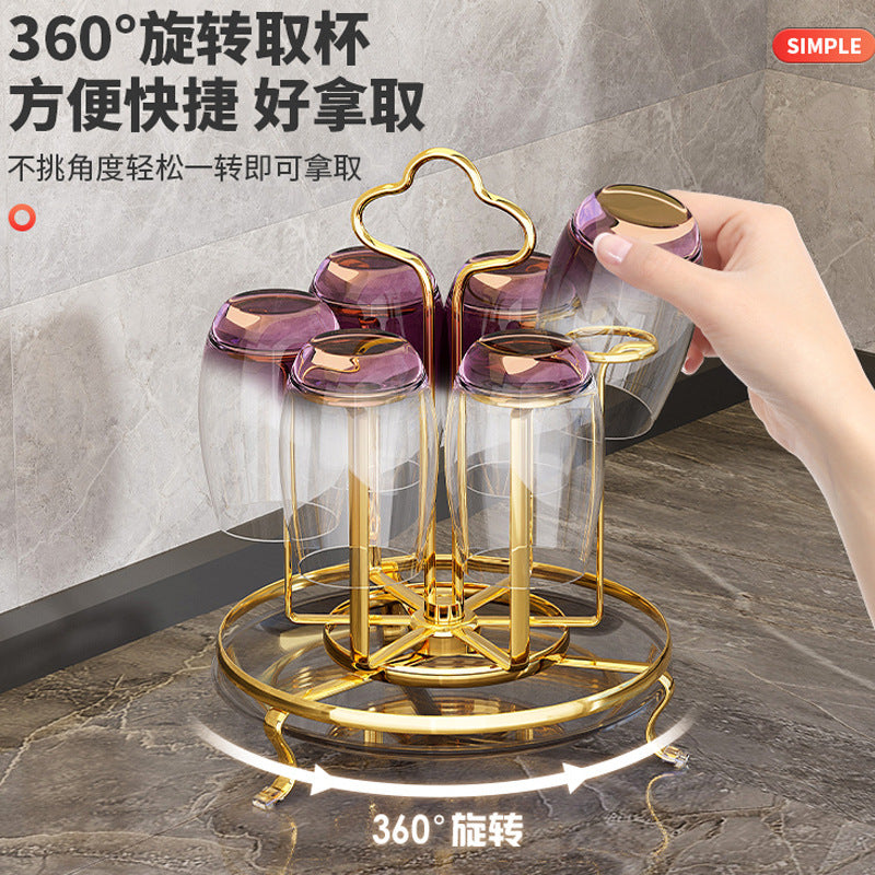 Luxury Rotating Mug Drying Rack with Drip Tray, Glass Cup Holder for Home Kitchen Organization