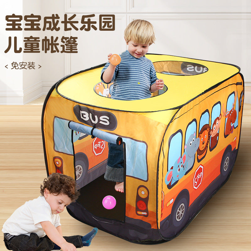 Kids Pop-Up Play Tent - Indoor/Outdoor Cartoon Bus Interactive Game House