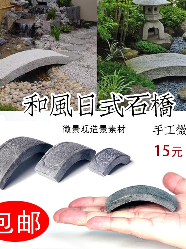 Miniature Japanese Zen Garden Stone Bridge Set for Micro Landscape Bonsai Decor