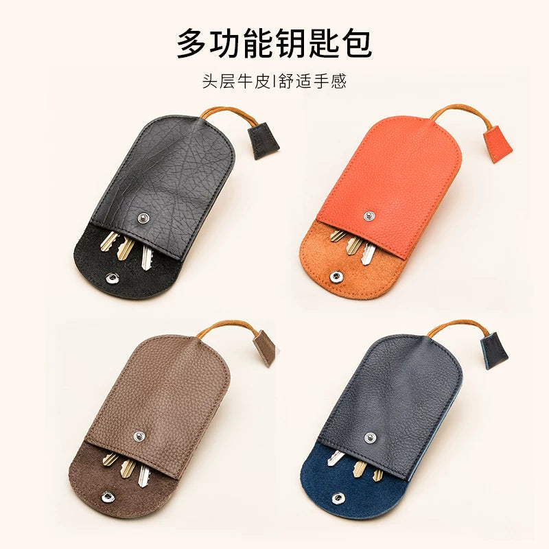Genuine Leather Key Holder Wallet for Women, Compact Large Capacity Car Key Case with Keychain