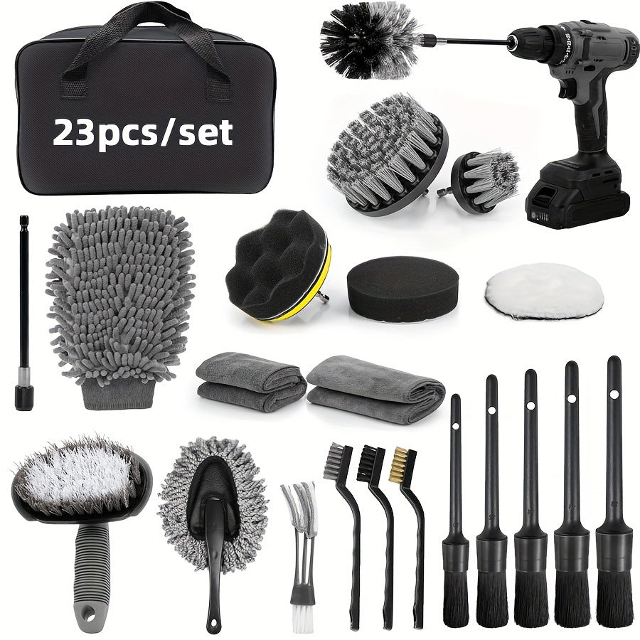 23-Piece Car Cleaning Drill Brush Kit for Polishing and Detailing