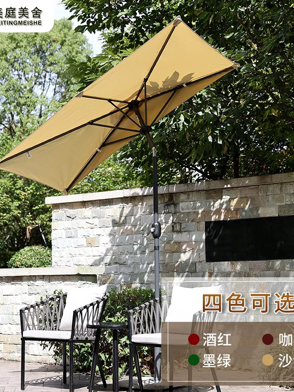Half Patio Umbrella Rectangular Outdoor Garden Balcony Sun Shade Rain Protection