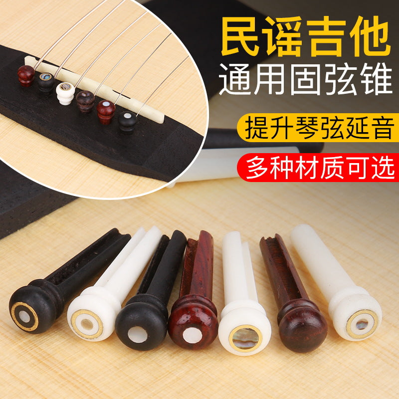 Ebony Acoustic Guitar Bridge Pins with Shell Inlay