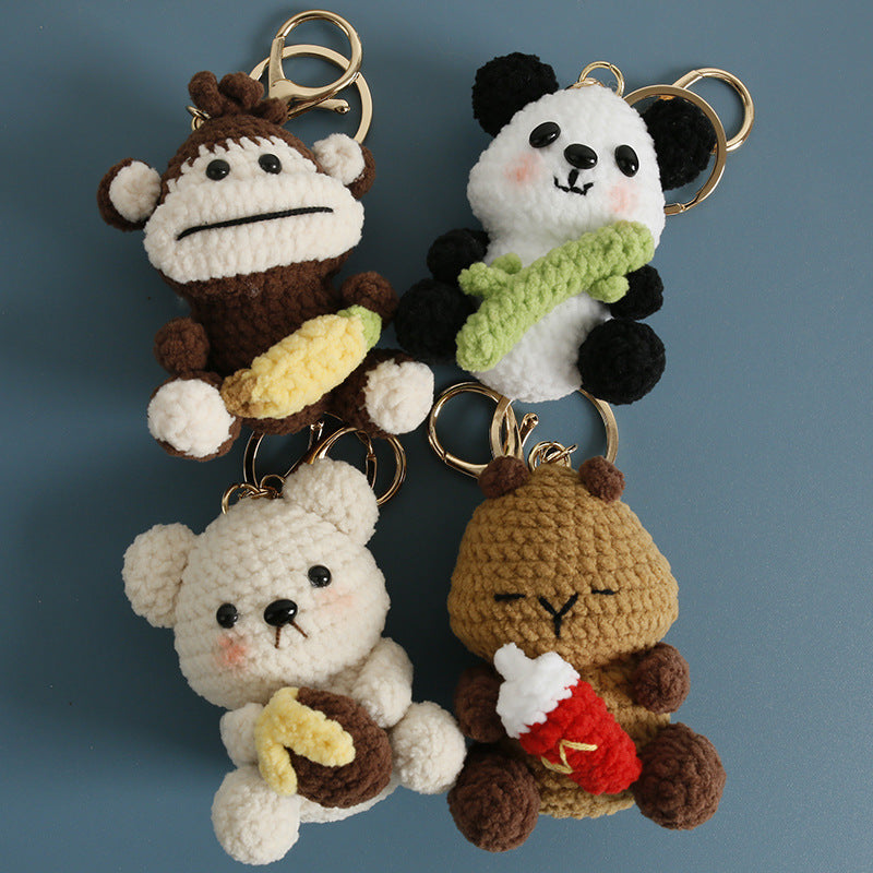 Handmade Crocheted Panda Plush Keychain, Cute Knitted Animal Bag Charm