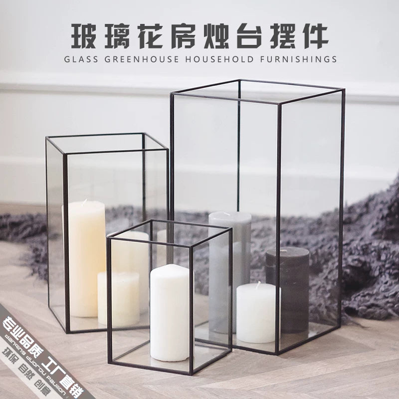 Modern Minimalist Geometric Glass Candle Holder for Dining Room & Cafe Decor