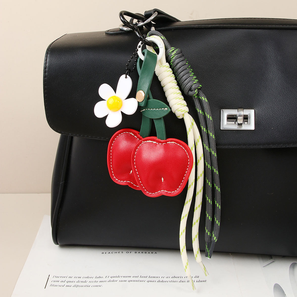 Christmas PU Apple Acrylic Flower Bag Charm Pendant Gift