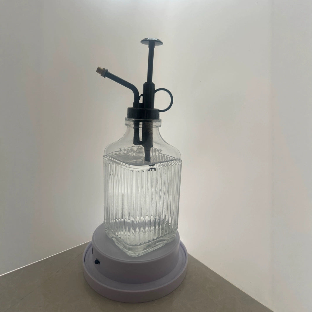 Striped Glass Spray Bottle with Hand Press Pump for Watering Plants or Liquid Soap