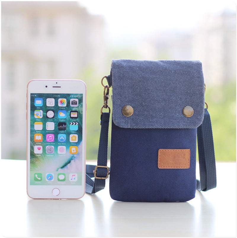 Solid Color Canvas Crossbody Phone Bag with 3 Layers, Casual Fabric Shoulder Purse and Wallet