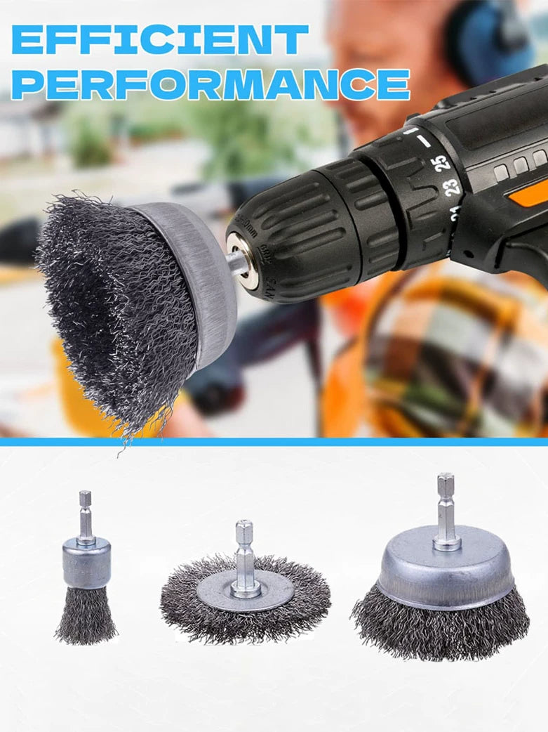 Hex Shank Drill Wire Brush Set for Cleaning, Polishing, and Rust Removal