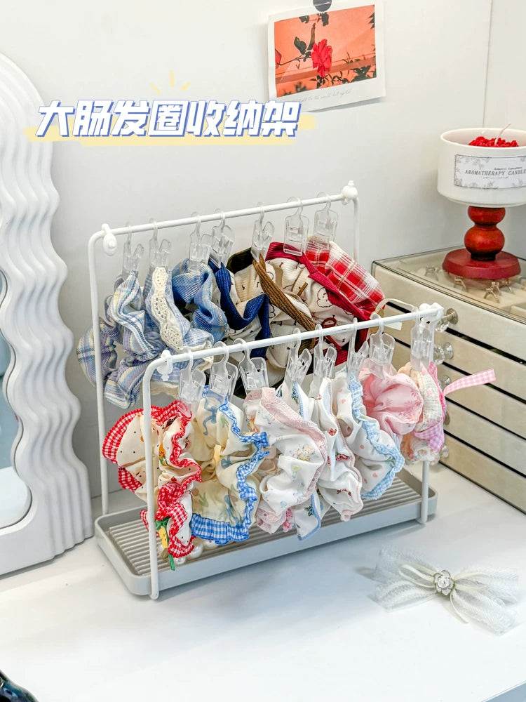 Hair Tie Holder Stand with Clips and Ties, Desktop Organizer for Hair Accessories, Necklaces, and Jewelry