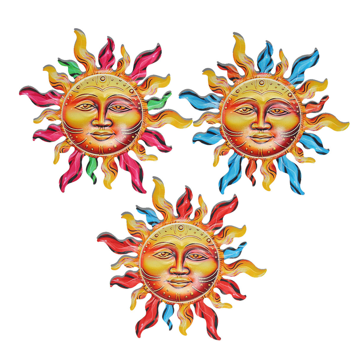 Iron Art Sun Face Wall Decor for Garden Patio Indoor Living Room