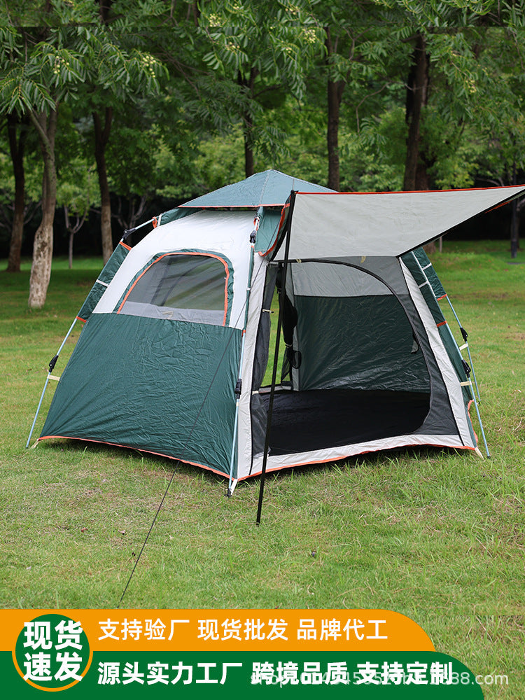 Automatic Pop-Up Camping Tent with Sunshade, 2-in-1 Outdoor Foldable Shelter for 3-4 People