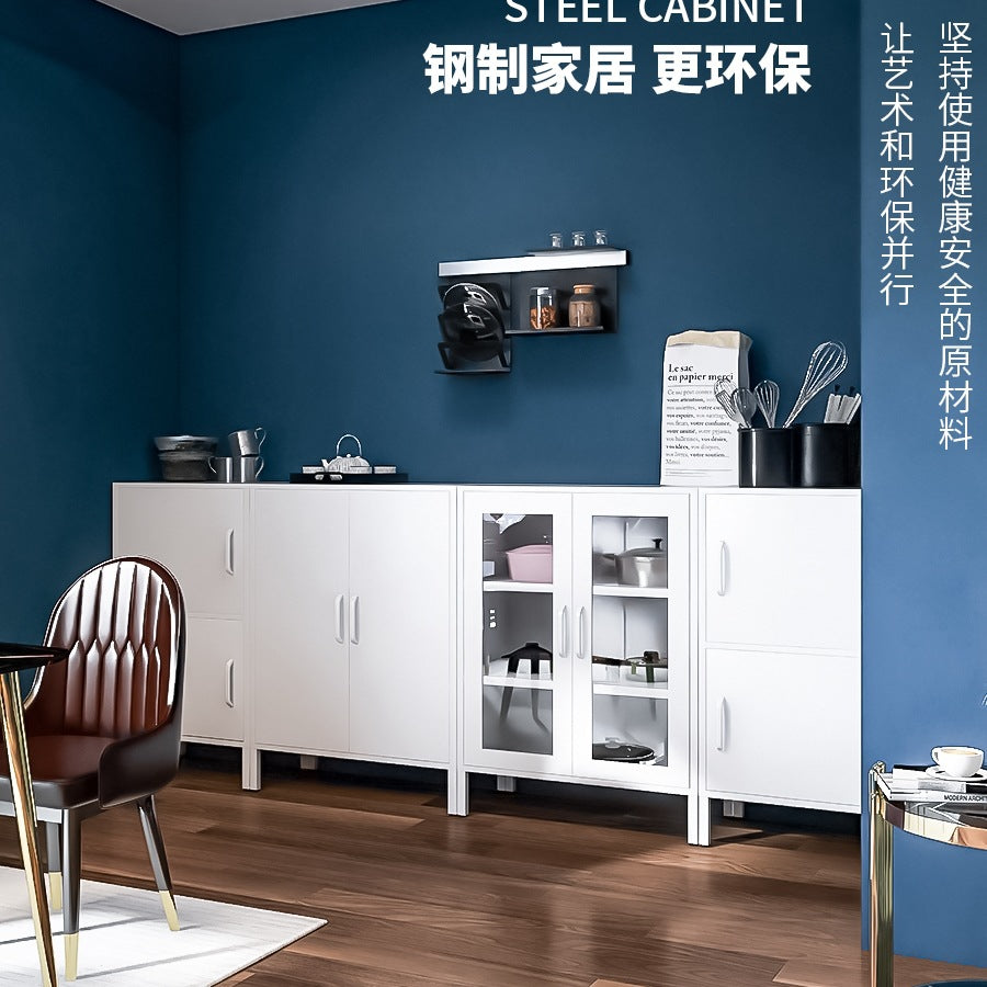 Kefiya Wrought Iron Sideboard Cabinet with Fluted Glass Doors for Living Room, Dining Room, Kitchen Storage and Display