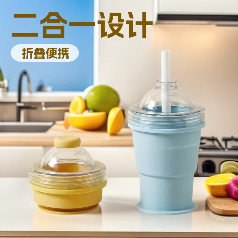 2-in-1 Silicone Collapsible Ice Ball Maker Water Bottle & Portable Coffee Cup