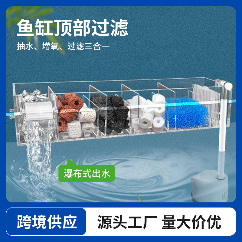 3-in-1 Aquarium Filter Drip Box for Small Fish Tanks, Wall-Mounted Waterfall Internal/External Filtration System