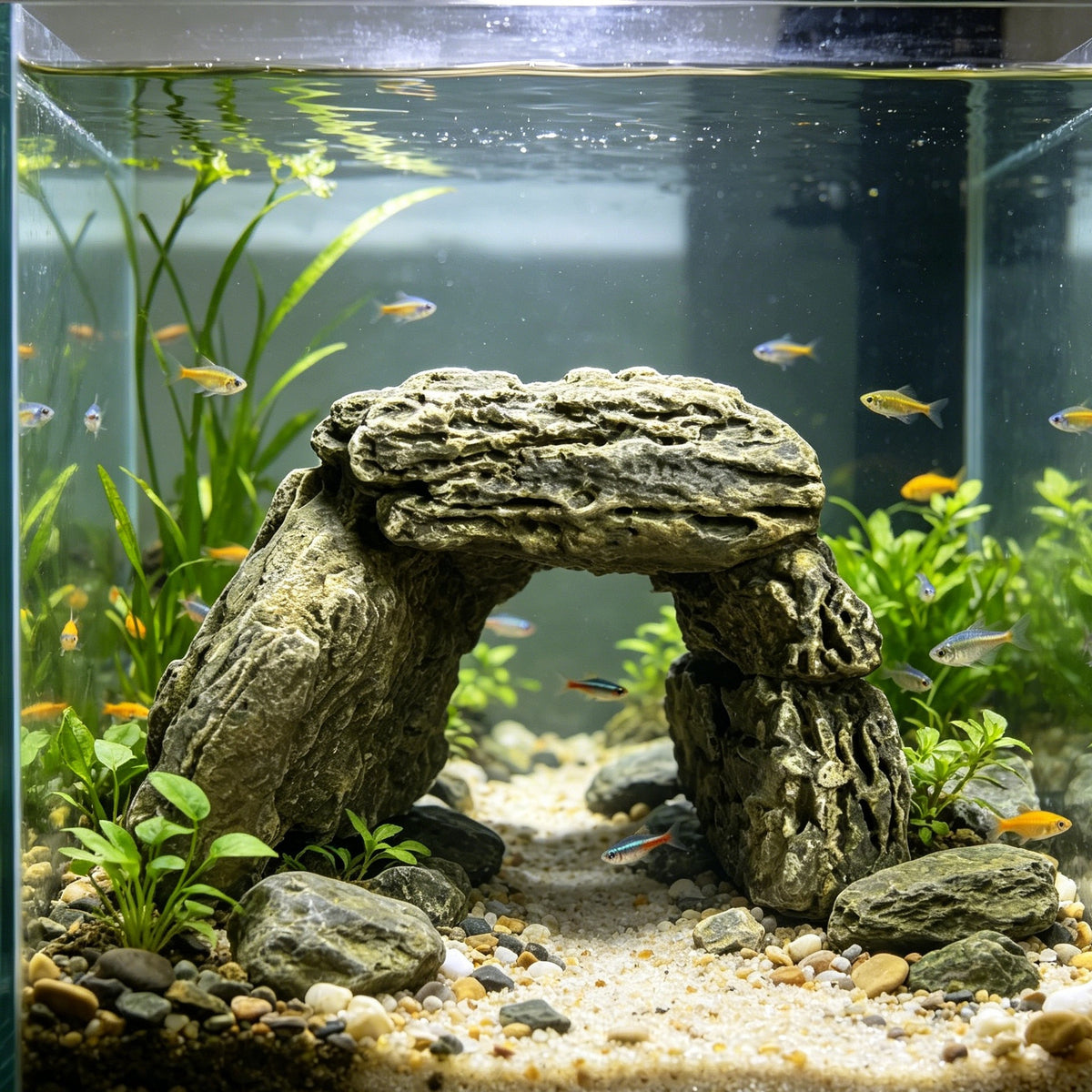 Aquarium Rockery Ornament Set with Hiding Cave and Turtle Basking Platform