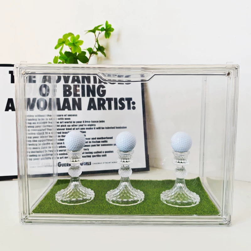 Acrylic Display Case for Golf Tennis Baseball Ping Pong Balls with Optional Bases & Turf