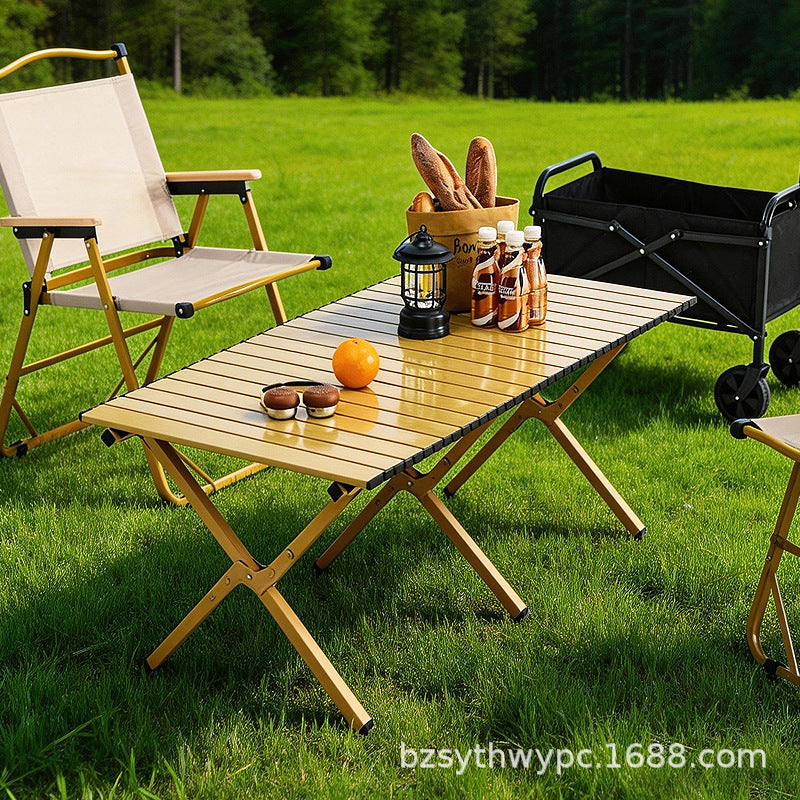 Portable Aluminum Alloy Roll-Up Camping Table for Outdoor Picnics and BBQ