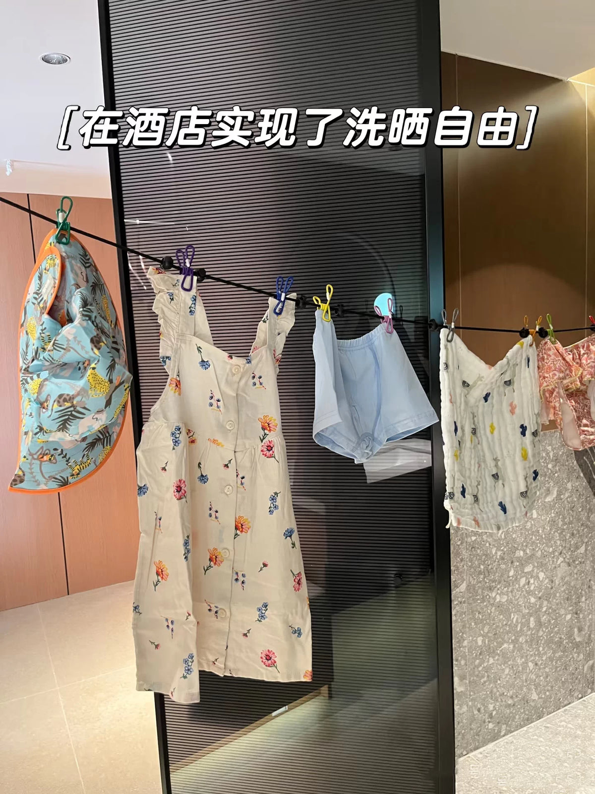 Portable Travel Clothesline with Clips and Buckles for Indoor Outdoor Use