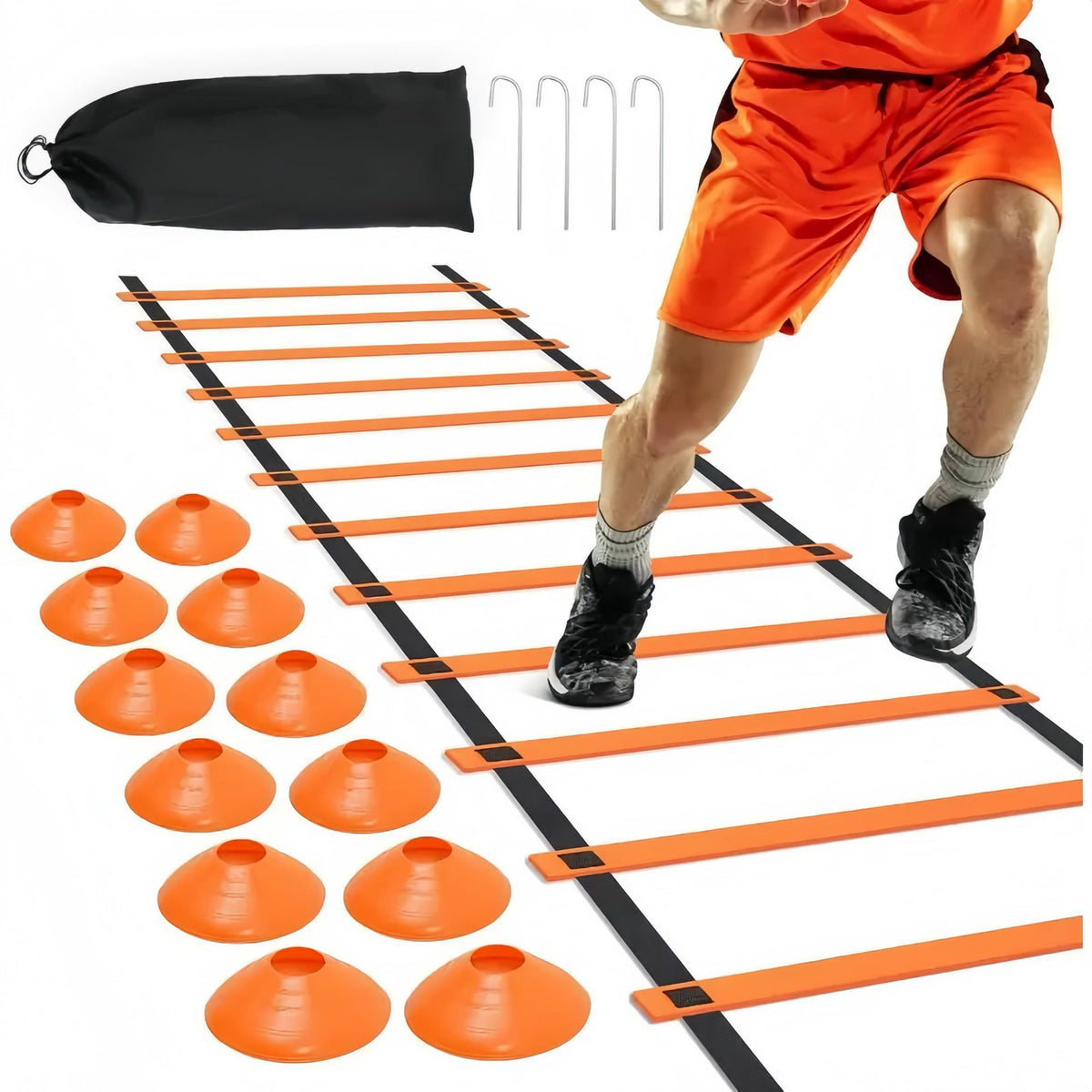 42cm Black Rope Orange Rung Agility Ladder for Soccer Footwork Training