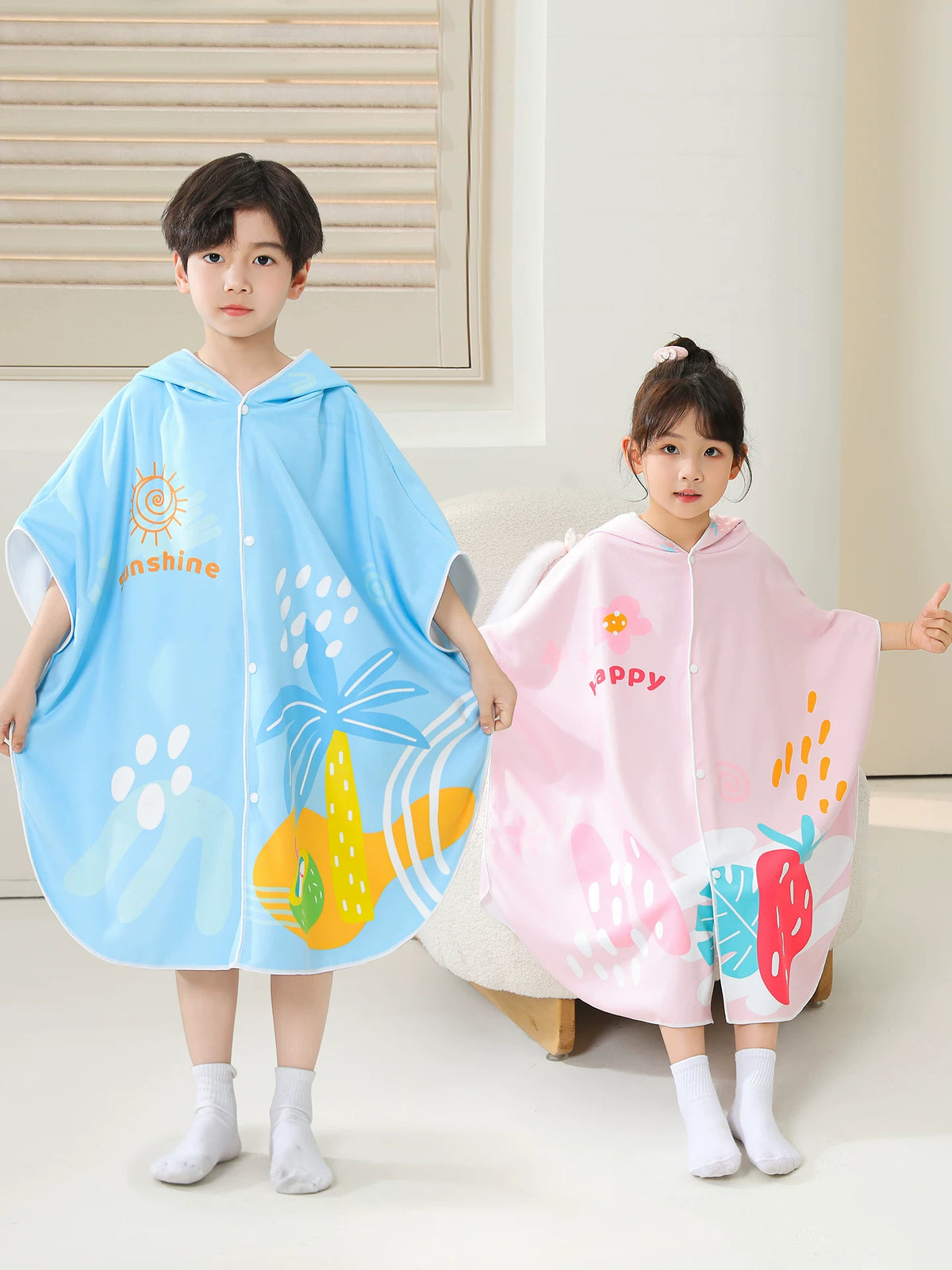 Kids Hooded Beach Towel Poncho Quick Dry Bathrobe for Boys and Girls