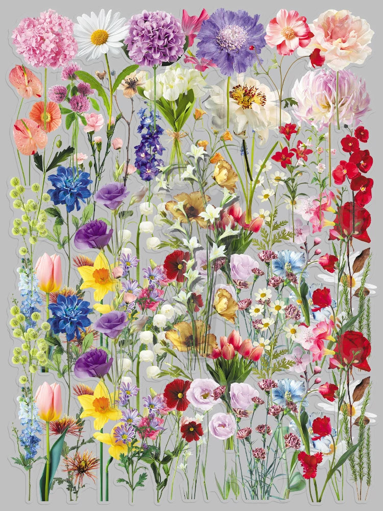 100 Sheets Vintage Botanical Flower Clear Stickers for Journaling, Decorating, and DIY Crafts