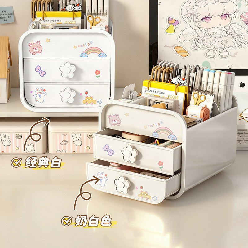 Desktop Organizer with Multi-layer Drawers and Pen Holder for Students and Office