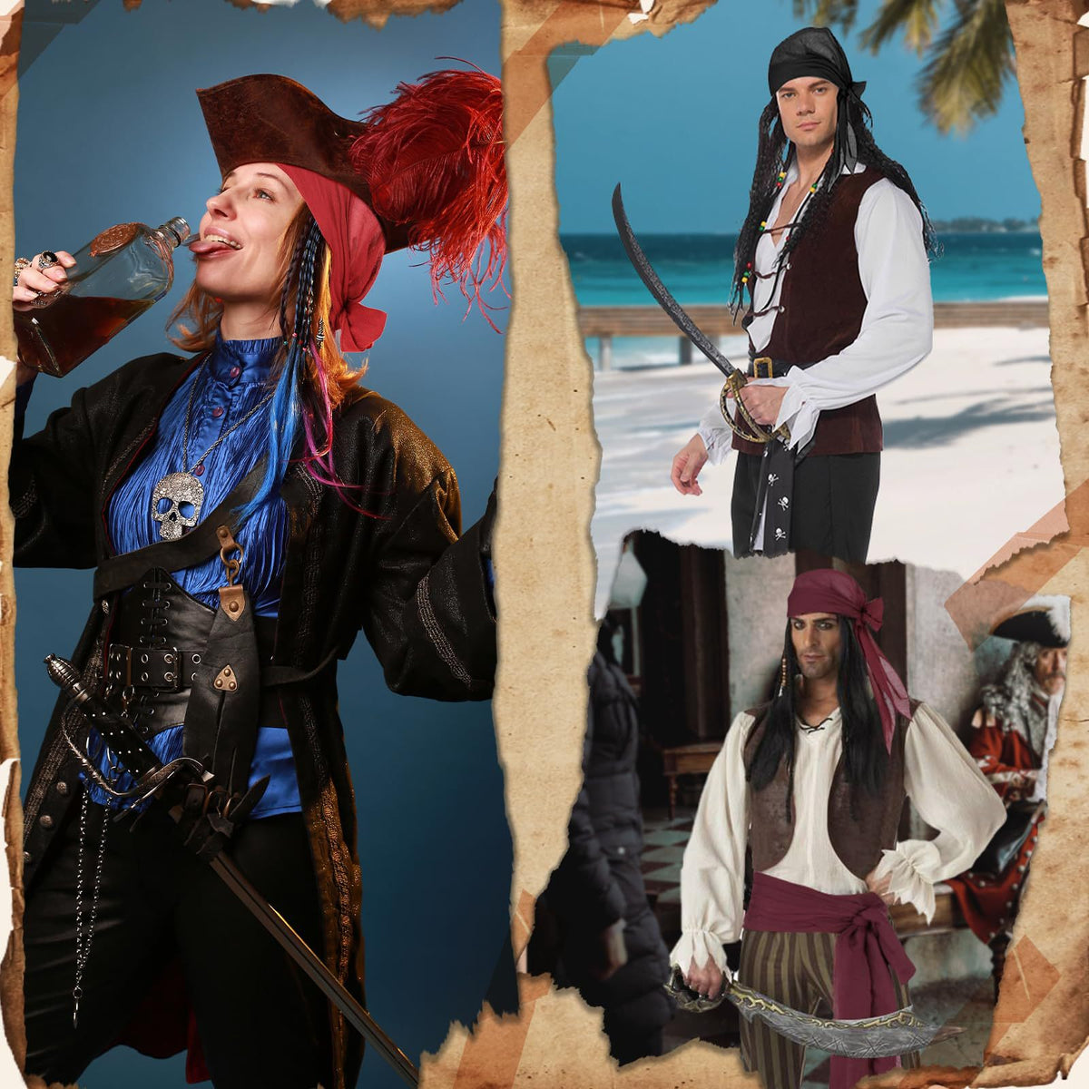 Medieval Renaissance Pirate Costume Headband and Belt Set for Halloween