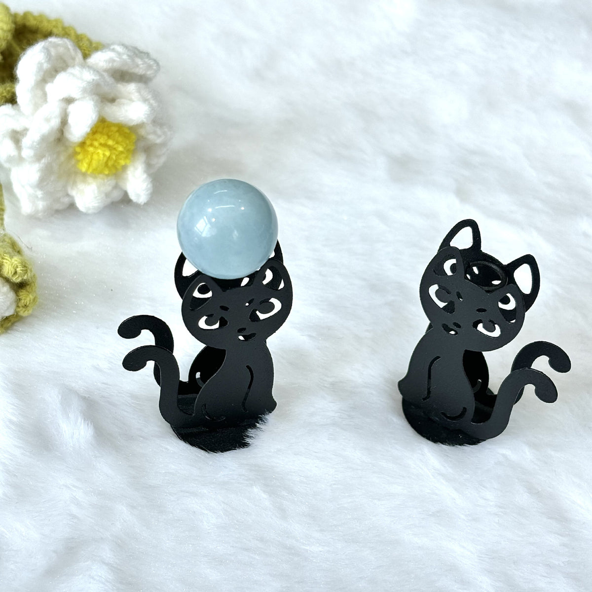 Vintage Cat Metal Stand for Crystal Ball Ornaments and Egg Carvings