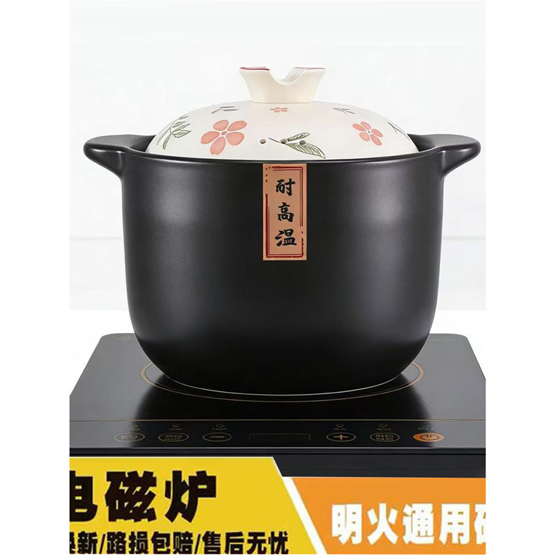 Ceramic Casserole Pot for Induction Cooker, Electric Ceramic Stove, and Open Flame - Red Camellia Design