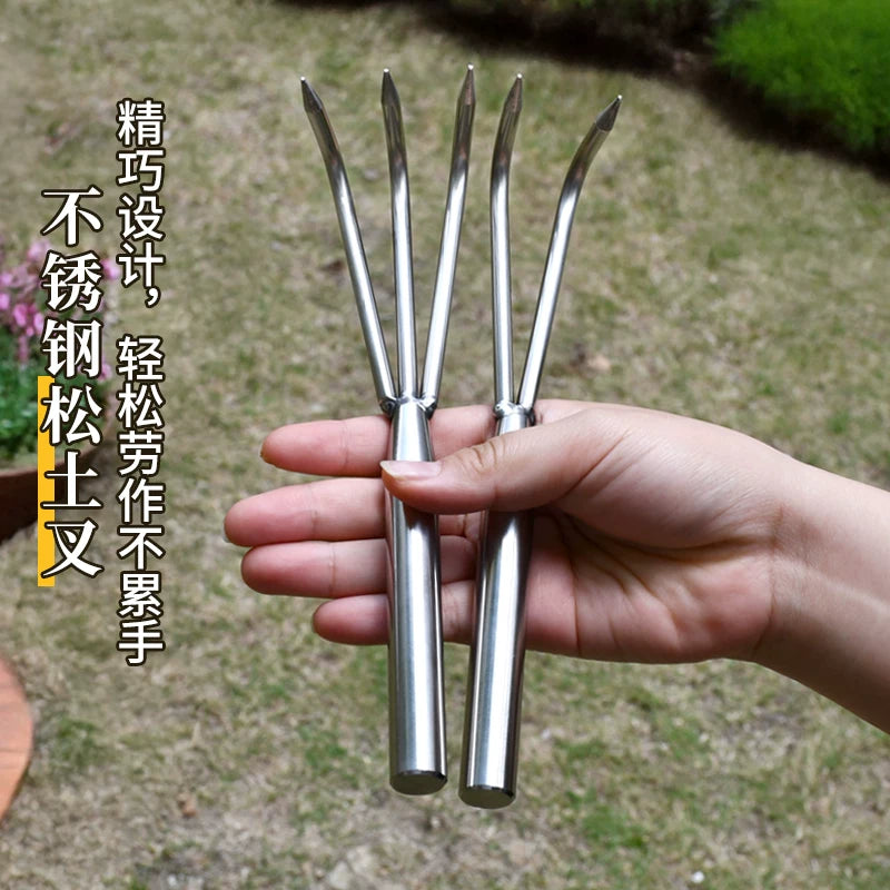 Stainless Steel Garden Rake for Potted Plants and Soil Loosening