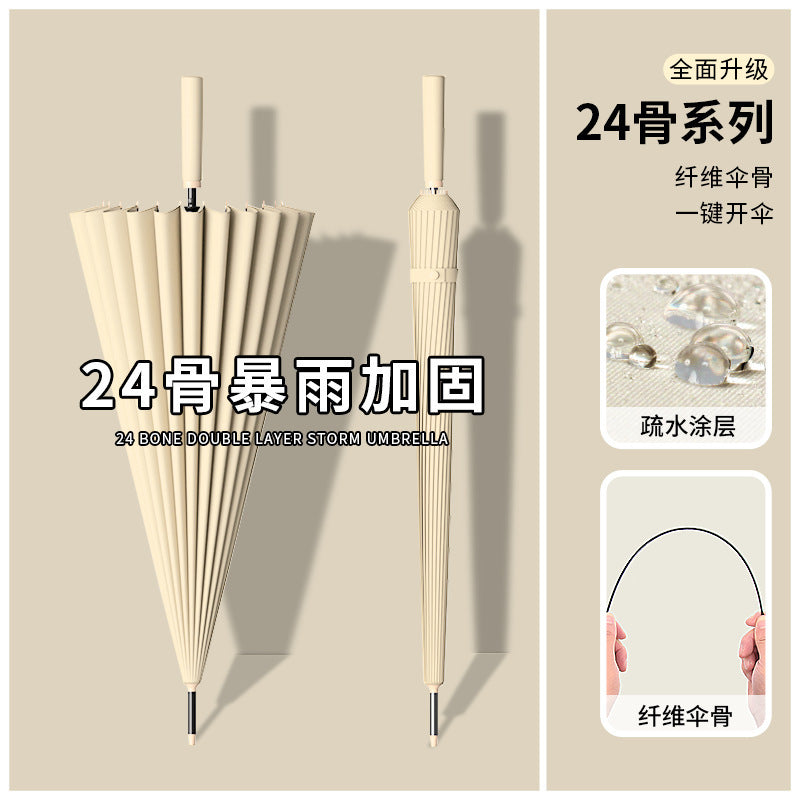 Large 24-Rib Automatic Straight Handle Umbrella for Rain and Sun