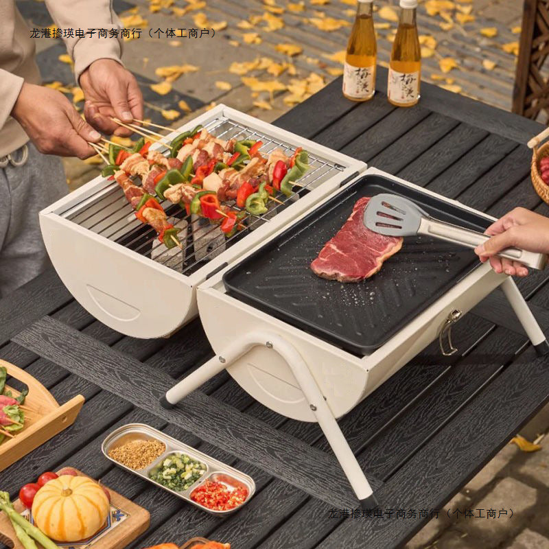 Portable Charcoal Grill with Dual Grates and Foldable Body for Outdoor Barbecue and Camping