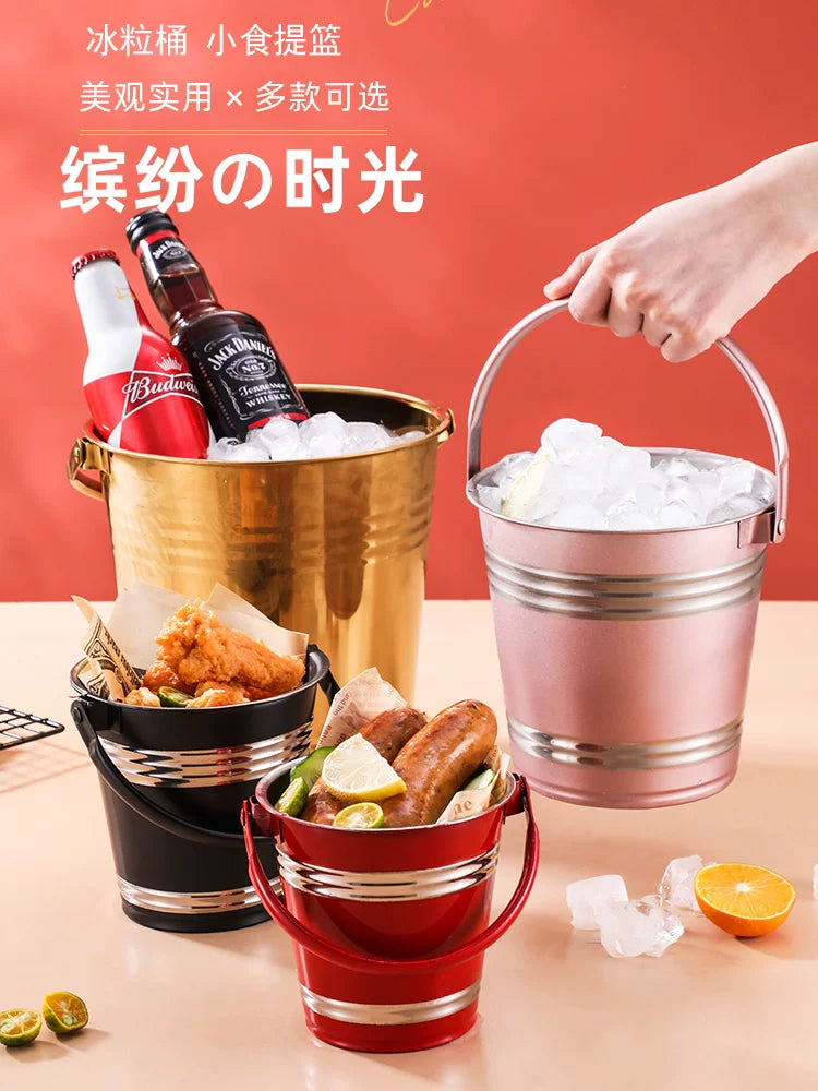Thickened Stainless Steel Ice Bucket with Handle for Champagne, Wine, and Beer