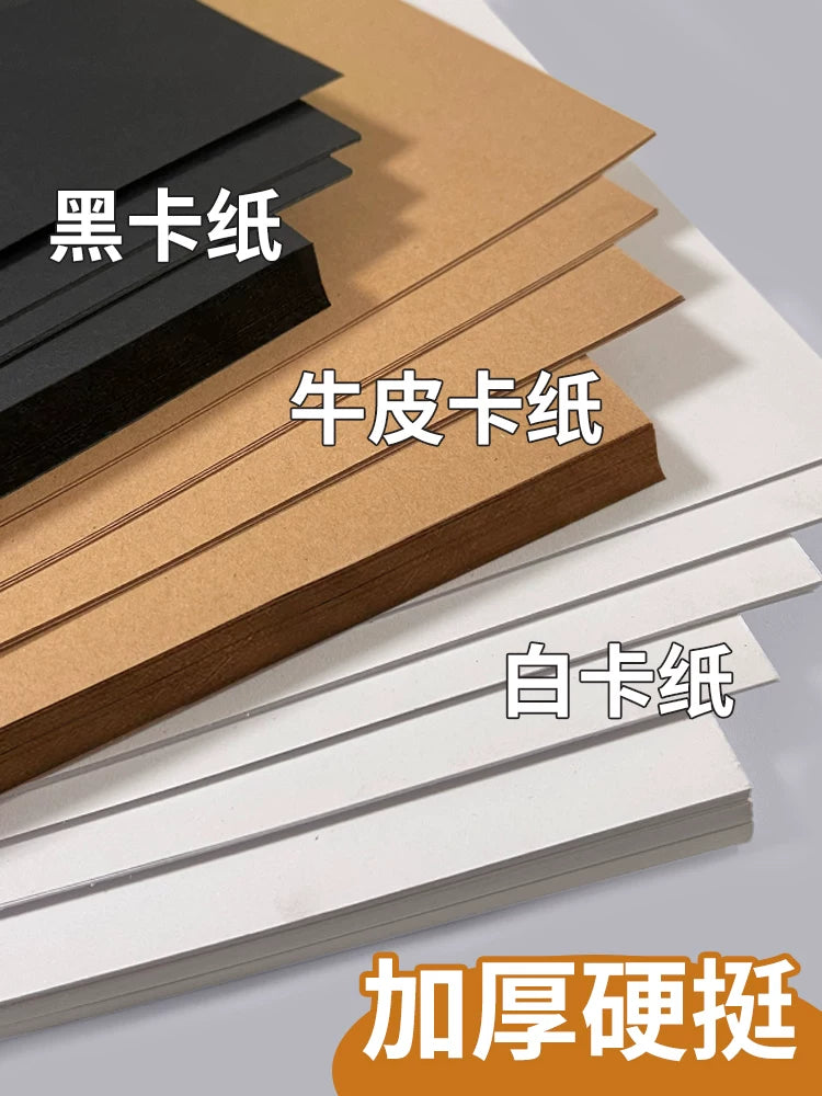 Cardstock Paper Set for Art and Craft Projects - A3, A4, 4K, 8K, 16K Sizes in White, Black, and Kraft Colors