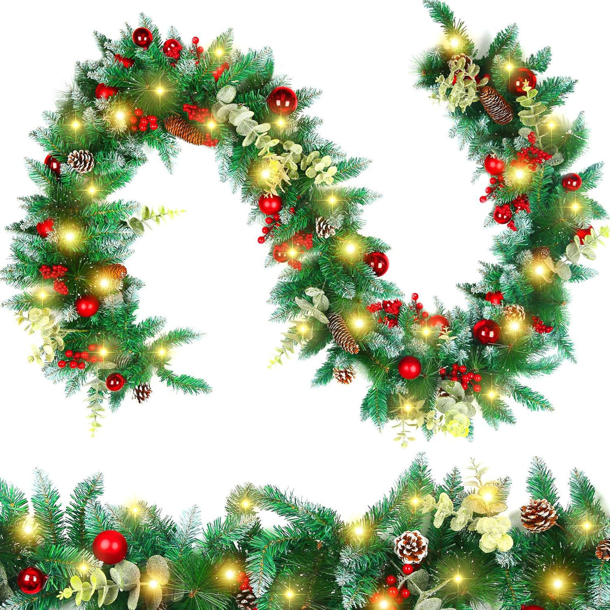 Christmas Red Berry Eucalyptus Garland for Holiday Decor