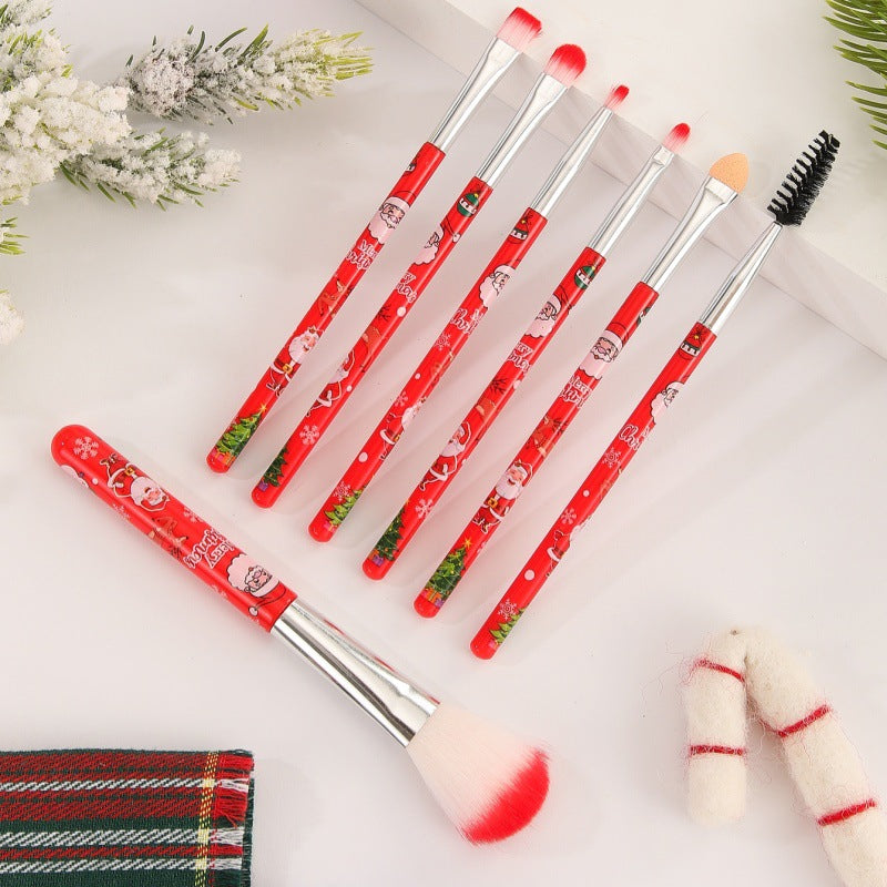 New 7-Piece Christmas Makeup Brush Set - Red Holiday Gift Cosmetic Tools