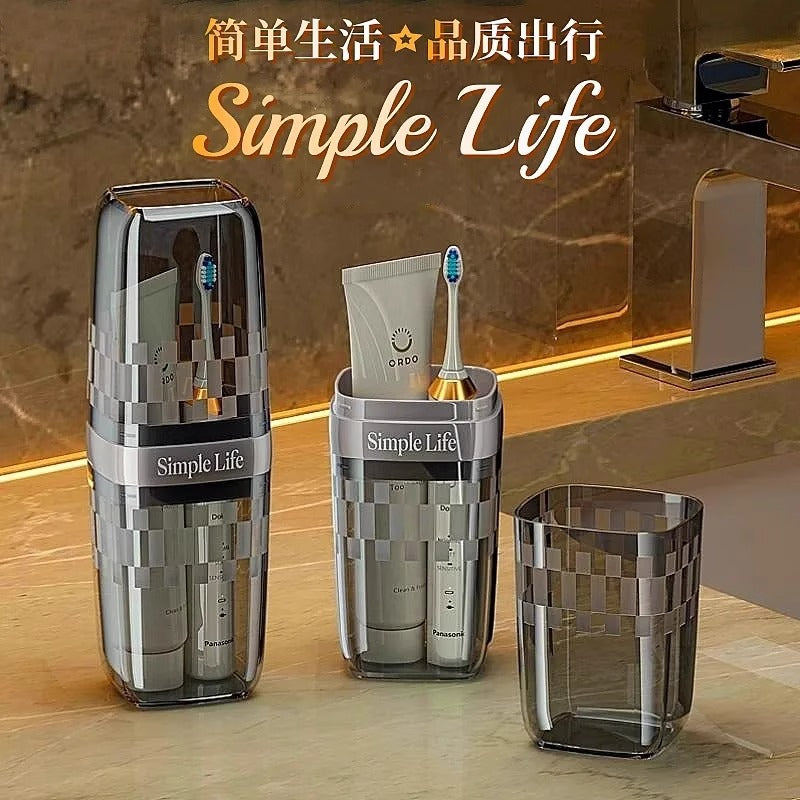 Portable Travel Wash Cup Set with Toothbrush and Toothpaste Holder, 3-in-1 Transparent Design