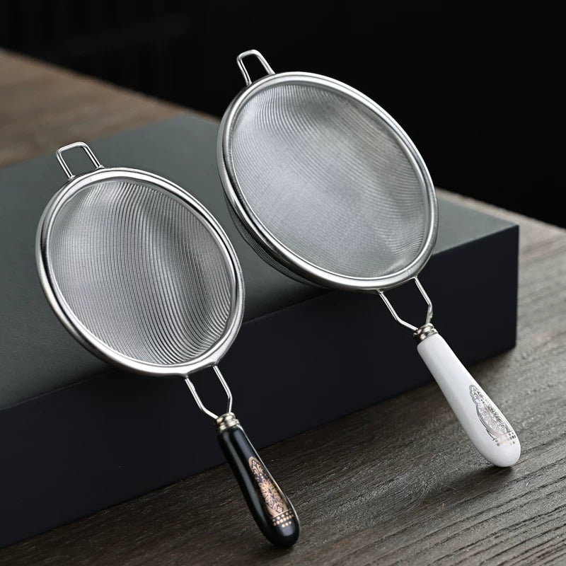 Japanese Style Stainless Steel Tea Infuser with Ceramic Handle and Stand