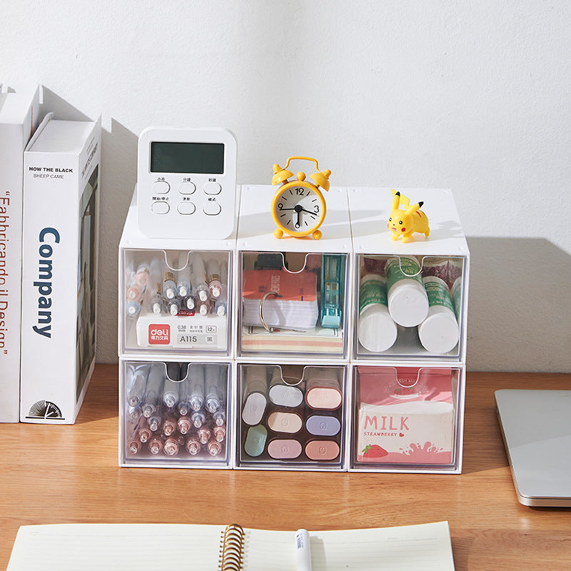Stackable Clear Plastic Desk Organizer with Drawers for Stationery, Cosmetics, and Small Items