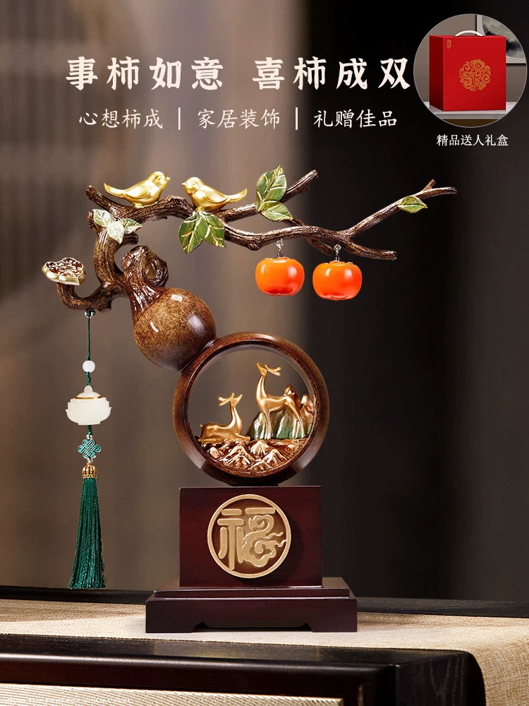 New Chinese Style Persimmon Gourd Ornament Set for Living Room Decor and Housewarming Gift