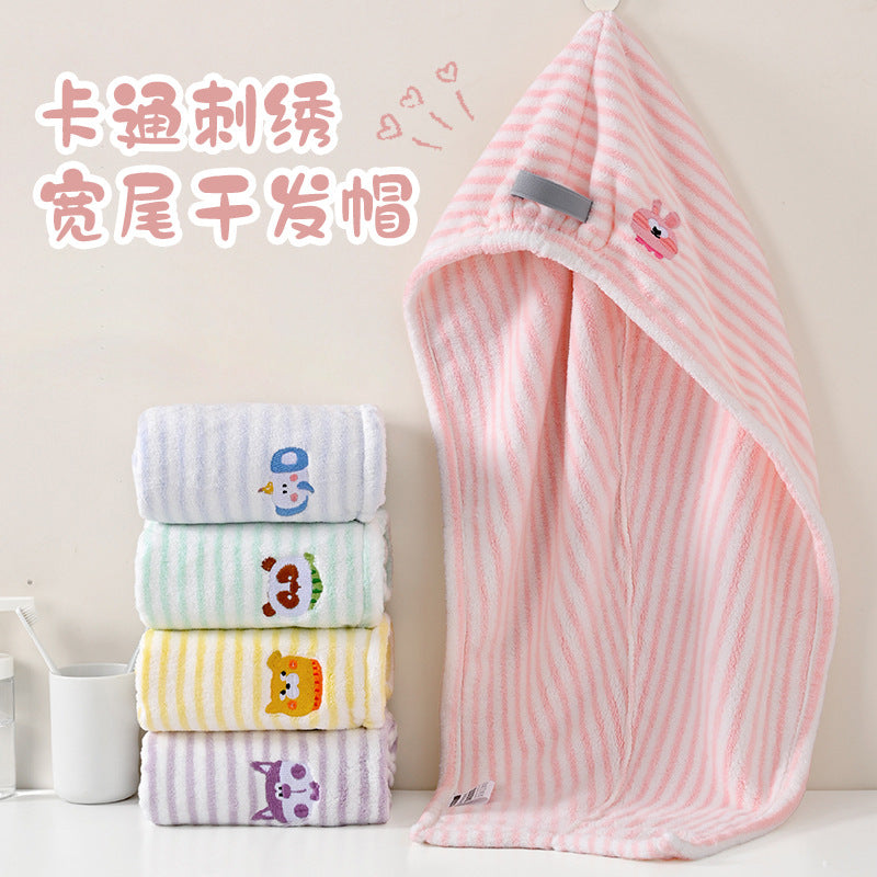 Quick Dry Hair Towel Wrap for Women, Super Absorbent Microfiber Hair Drying Cap with Cute Cartoon Design