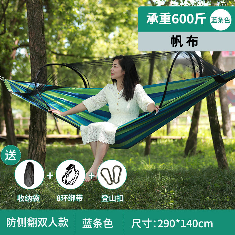 Portable Outdoor Double Hammock with Sunshade, Anti-Roll, Quick Setup for Camping and Relaxation