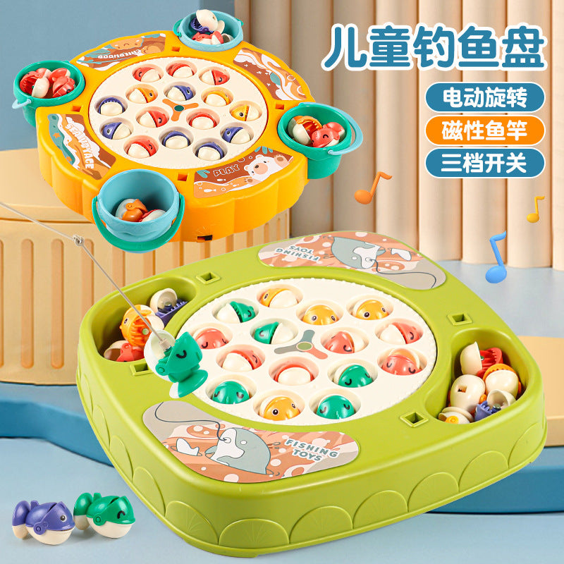 Electric Magnetic Rotating Fishing Game Toy for Kids with Music, Educational Parent-Child Interactive Play Set